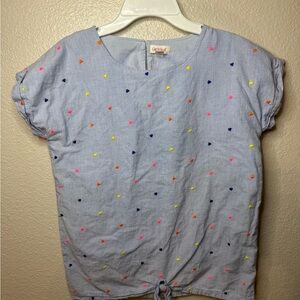 Cat & Jack Light Blue Kids Blouse with Colorful Hearts
